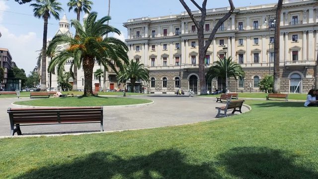 View of Piazza Cavour in Rome with people enjoying outdoors
