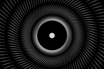 Abstract radial website background. Futuristic night sky. Geometric, sun rays seamless pattern B&W.  Monochrome, simple, black and white banner.