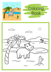 Hippopotamus. Coloring book.