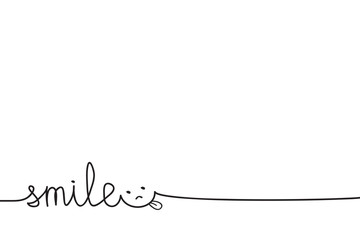 Just Smiling hand drawn word for possitive banner or poster with smile face on white, stock vector illustration