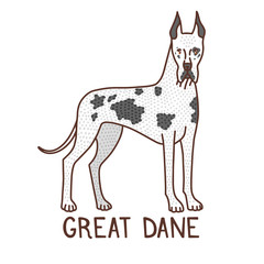 Isolated Great Dane in Hand Drawn Doodle Style