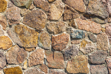 Stonewall texture of decorative masonry with large stones and boulders, like an art background. Close-up detail view.