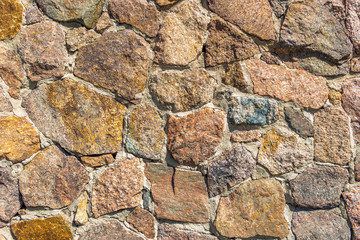 Stonewall texture of decorative masonry with large stones and boulders, like an art background. Close-up detail view.