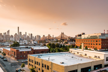 Long island City, New York City/ USA - 08 21 2017: Sunset view to the Queensboro Bridge and...