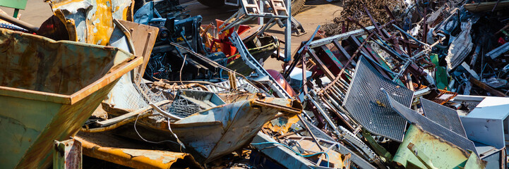 Heap of old metal and equipment for recycling
