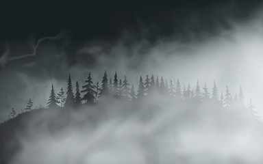 Dark spooky realistic halloween forest