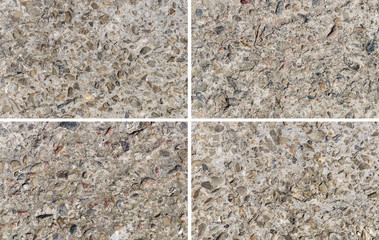 Set of texture of old weathered concrete slab with small stones. Top view.