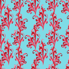 Watercolor background with stylized elements of the acanthus plant