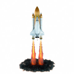 Space Shuttle Launch isolated on White Background. 3d illustration