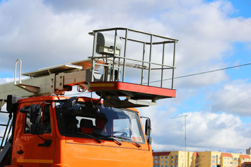 cradle and elevator on a machine for high-altitude work. construction and repair equipment.
