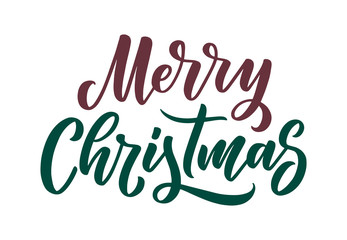 Merry christmas lettering in hand drawn style. Classic retro symbol. New year holiday greeting card. Vector design.
