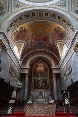 Main altar of Esztergom Primatial Basilica of the Blessed Virgin Mary Assumed Into Heaven and St Adalbert with painting Assumption of the Blessed Virgin Mary, by Girolamo Michelangelo Grigoletti.
