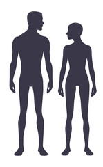 Male and female body silhouette with head in profile. Isolated perfect image symbols man and woman on a white background. Illustration