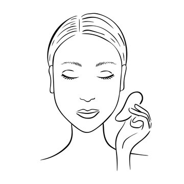 woman face hand touching skin line art clip art preview