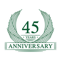 45 years design template. Forty-five years jubilee logo. Vector and illustration.
