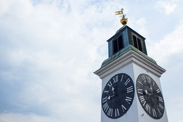 Old Tower clock on Petrovaradin fortress in Novi Sad, Serbia. Close up