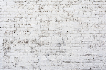 Empty Old Brick Wall Texture. Painted Distressed Wall Surface. Grungy Wide Brickwall. Shabby Building Facade With Damaged Plaster.