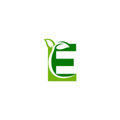 Combination of leaf and initial letters E logo design vectors