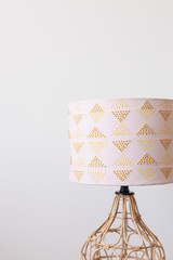 Rattan Woven Base Lamp with Pink Lampshade