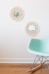 Woven Macrame Mirrors With Eames Herman Miller Rocker