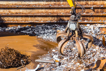 Heap of old metal and equipment for recycling