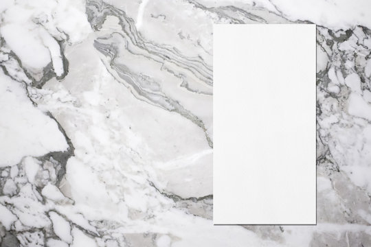 White Vertical Rectangle Price-list Or Menu Mockup On Grey Marble Background