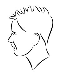 Silhouette boy, line portrait, vector illustration