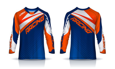 t-shirt sport design template, Long sleeve soccer jersey mockup for football club. uniform front and back view,Motocross jersey.