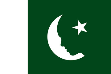 Abstract flag of Pakistan, beautiful girl silhouette as moon