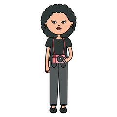 cute woman with camera photographic street style character