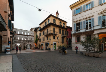 Fototapeta premium Ancient street in Verona in the evening