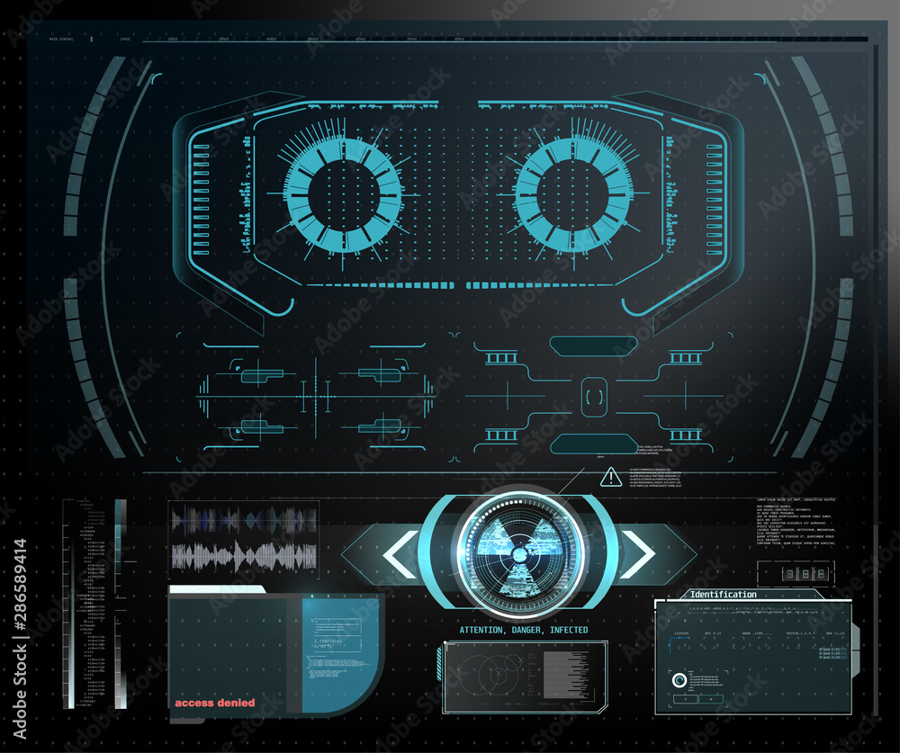Poster warning frame. abstract tech design blue and red futuristic frame in modern hud radiation style back