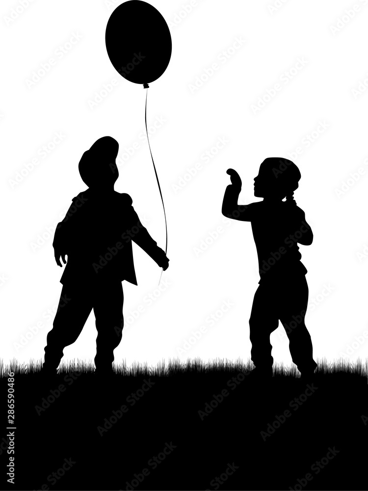 Canvas Prints silhouette of children with balloon.