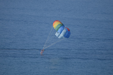 Parasailing over the sea in corfu
