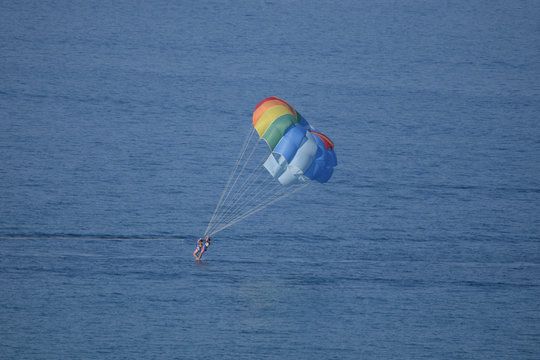 Parasailing over the sea in corfu
