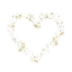 Memphis style geometric confetti vector background of triangle circle square shapes, chevron wavy lines.