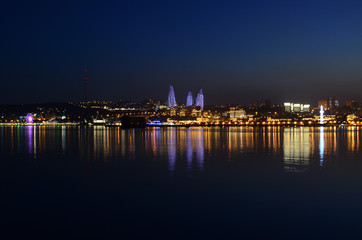 Evening Baku with a view from the boulevard.Azerbaijan