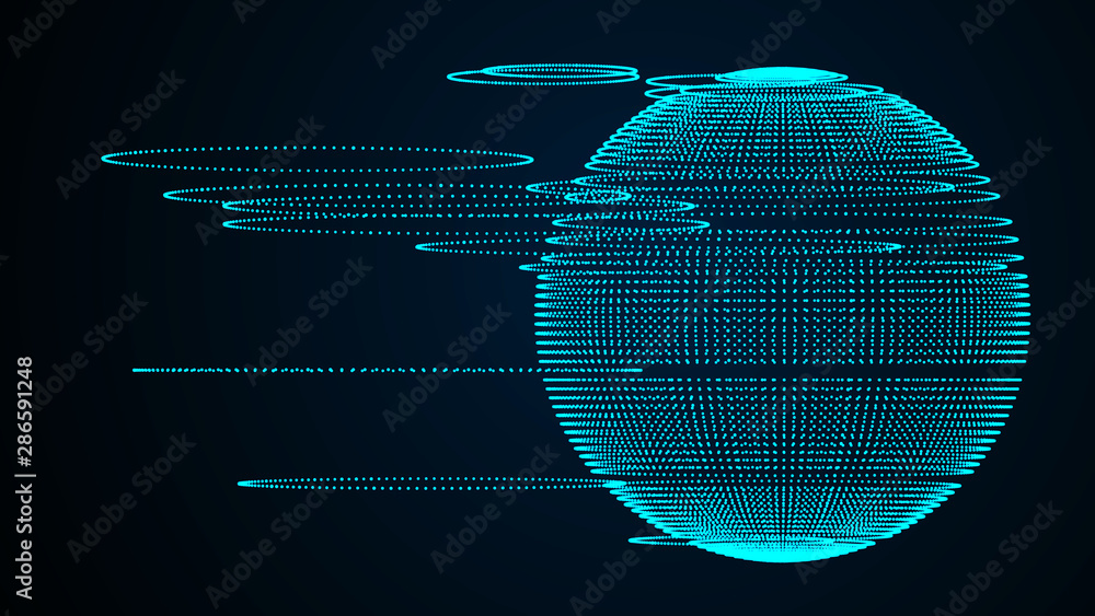 Leinwandbilder 3d abstract sphere of points. Sphere particles on dark background. Science and technology. 3d rendering.