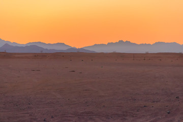 View of the Arabian desert in Egypt at sunset