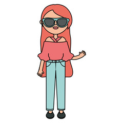 cute woman with sunglasses street style character