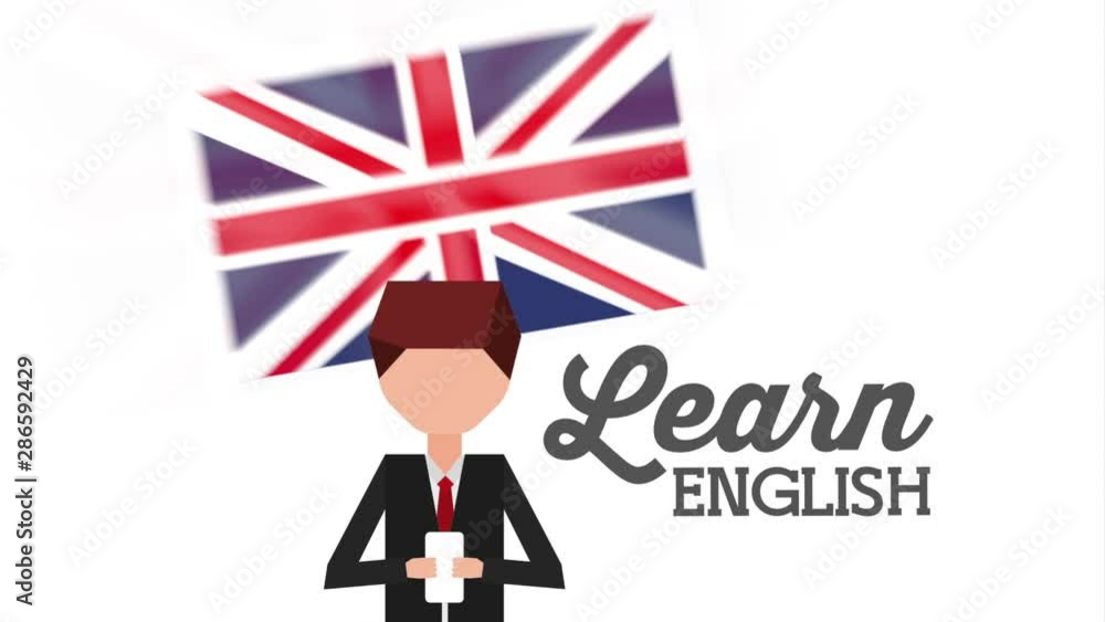 Poster man character with learn english animation