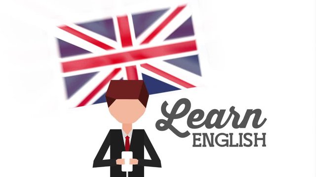 man character with learn english animation