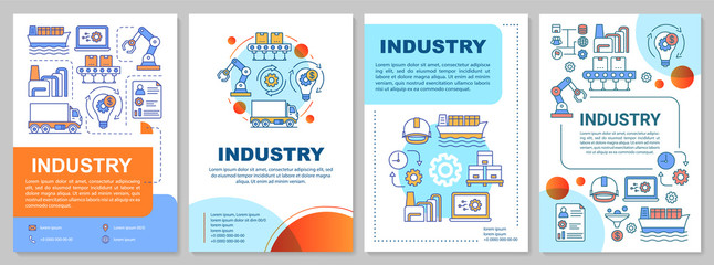 Industry brochure template layout. Manufacturing activity. Flyer, booklet, leaflet print design with linear illustrations. Vector page layouts for magazines, annual reports, advertising posters