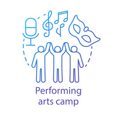 Performing arts camp concept icon. Artistic, creative personalities community, club idea thin line illustration. Theatre, movie acting amateurs. Vector isolated outline drawing. Editable stroke