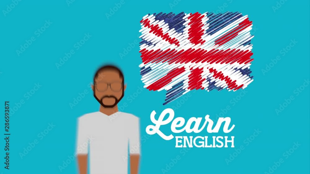 Poster afro man character with learn english animation