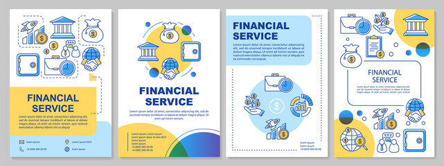 Financial service template layout. Flyer, booklet, leaflet print design with linear illustrations. Accounting, banking industry. Vector page layouts for magazines, annual reports, advertising posters
