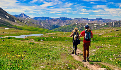 Fototapeta na wymiar Hikers at 12,000 feet on Colorado's Lost Man Trail near Independence Pass.