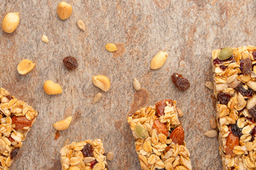 granola bars with nuts with space for design, horizontal photo, diet, proper nutrition