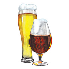 Two realistic beer glasses. Dark and light sorts.