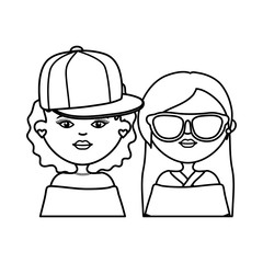 cute girls with sport cap and sunglasses characters